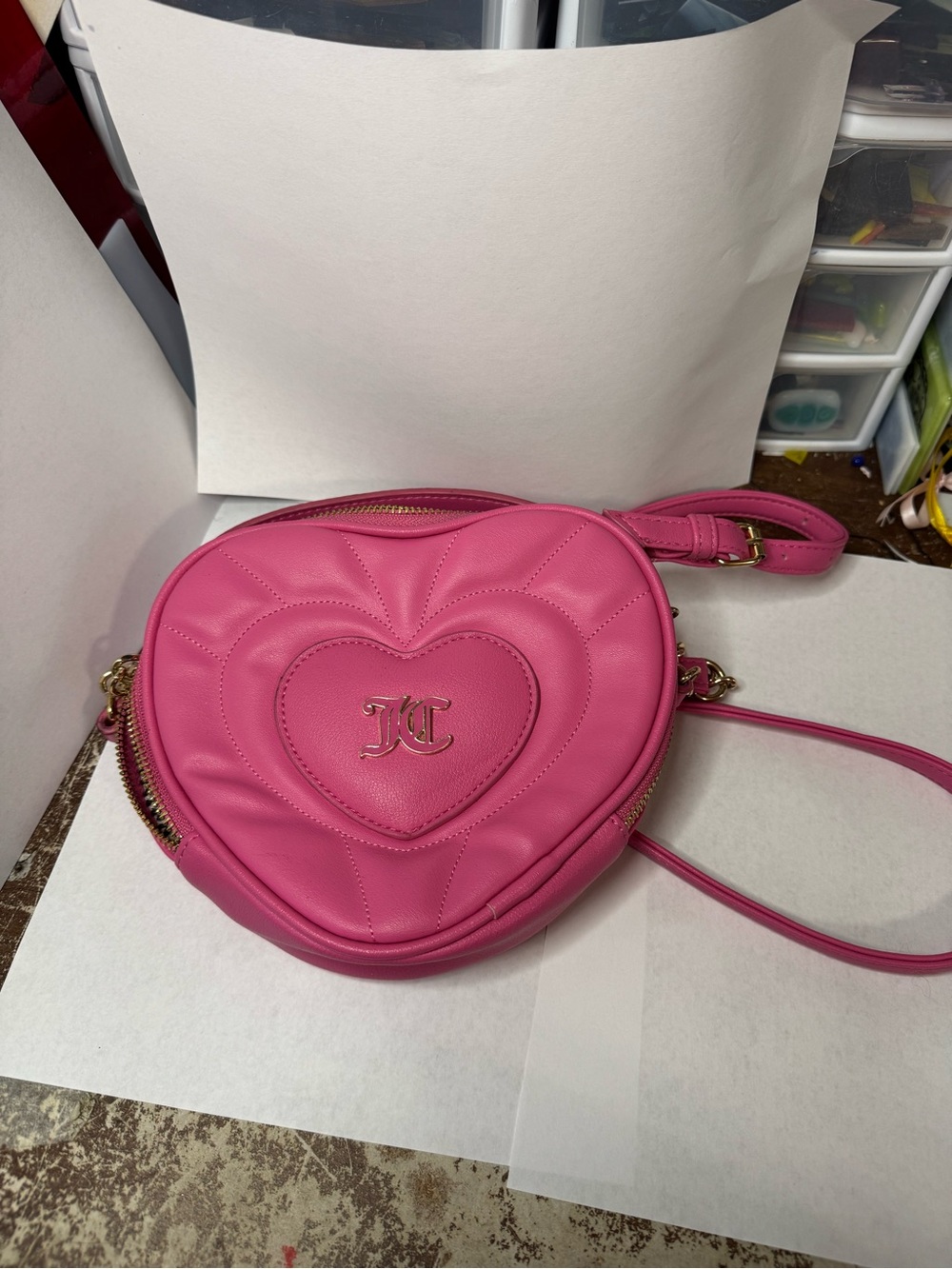 Juicy Couture Hot Pink Heart Crossbody with Gold Logo